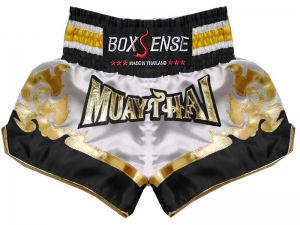 Boxsense Muay Thai Boxing Shorts : BXS-099-White-Black