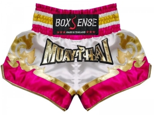 Boxsense Muay Thai Boxing Shorts : BXS-099-White-Pink