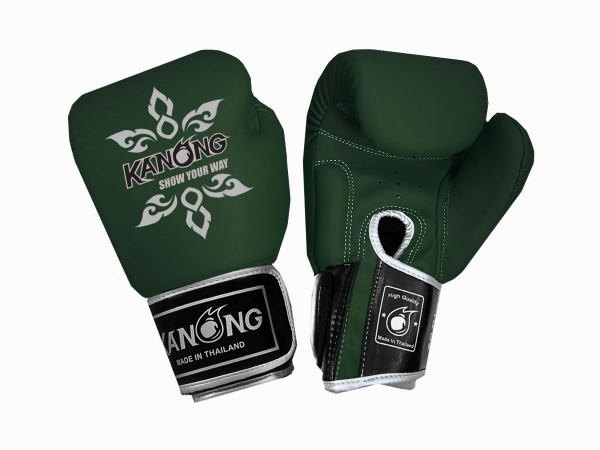 Kanong Real Leather Thai Boxing Gloves : Dark green