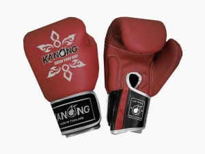 Kanong Real Leather Thai Boxing Gloves : Maroon