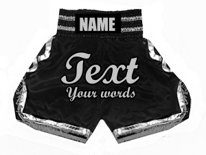 Personalized Boxing Shorts : KNBSH-023-Black-Silver