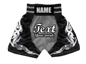 Personalized Boxing Shorts : KNBSH-024-Silver-Black