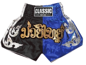 Classic Muay Thai Kickboxing Shorts : CLS-015-Black-Blue