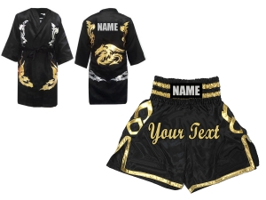 Custom Boxing Robe + Boxing Shorts : KNCUSET-101-Black