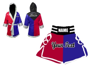 Custom Boxing Robe + Boxing Shorts : KNCUSET-102-BlackBlueRed