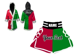 Custom Boxing Robe + Boxing Shorts : KNCUSET-102-BlackGreenRed