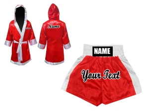 Custom Boxing Robe + Boxing Shorts : KNCUSET-103-Red