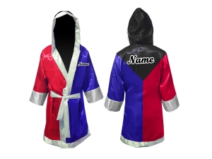 Custom Muay Thai Robe / Fight Robe : Black/Blue/Red