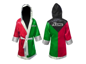 Custom Muay Thai Robe / Fight Robe : Black/Green/Red