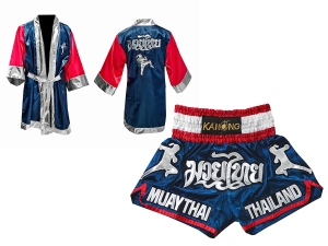 Kanong Thai Boxing Fight Robe + Muay Thai Shorts : Set 133 Navy