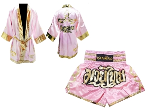 Kanong Thai Boxing Fight Robe + Muay Thai Shorts : Set 121 Pink