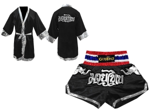 Kanong Thai Boxing Fight Robe + Muay Thai Shorts : Set 125 Black