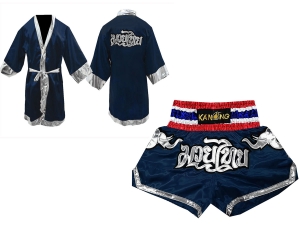 Kanong Thai Boxing Fight Robe + Muay Thai Shorts : Set 125 Navy