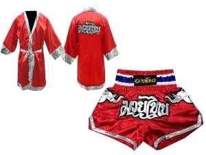 Kanong Thai Boxing Fight Robe + Muay Thai Shorts : Set 125 Red