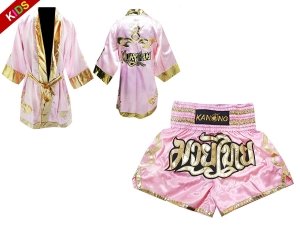 Kanong Thai Boxing Fight Robe + Muay Thai Shorts for Children : Set 121 Pink
